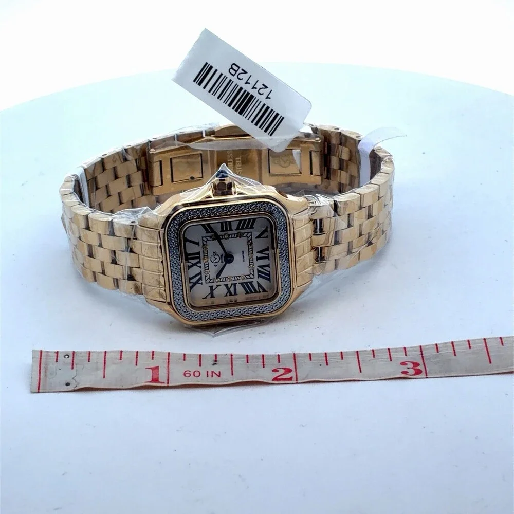 Gevril Milan Gold Plated Diamond Bezel Quartz White Dial 12112B Ladies Watch